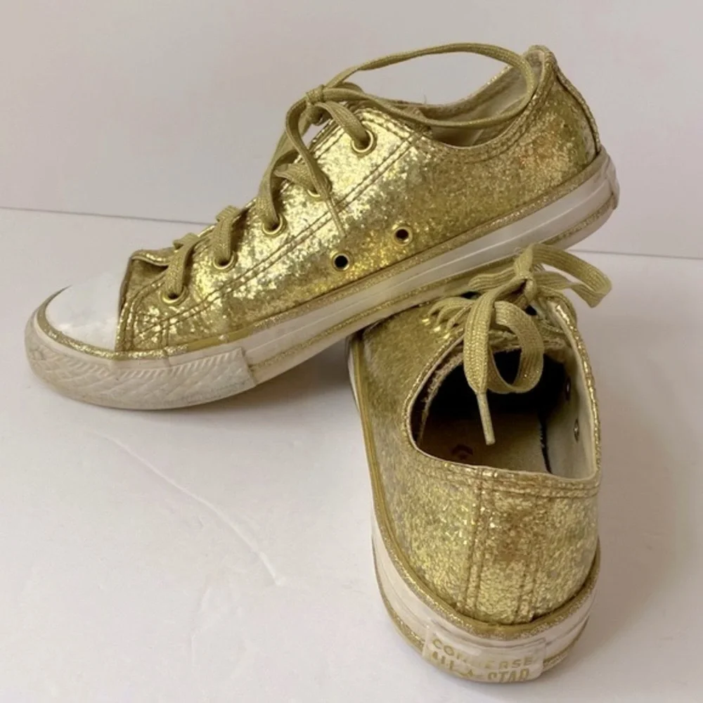 Converse All Stars Gold Glitter Sneakers W/Sparkle Laces Size 2